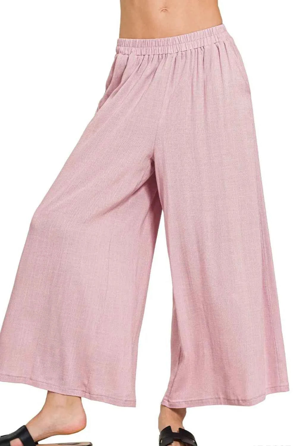 Zenana Woven Elastic Band Pants With Pocket fa8e0432-ed84-49a5-b21a-71b236f259da-Max-Origin