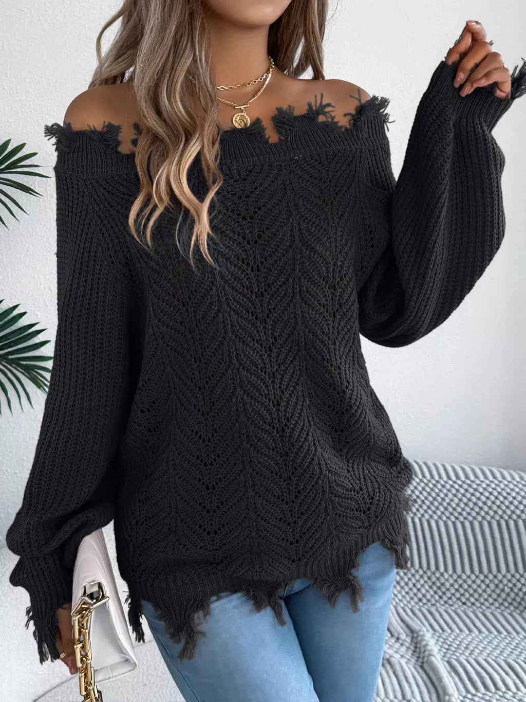 Distressed Hem Openwork Off-Shoulder Sweater fa9186d3233c4b24b334fb811b0de935-Max-Origin