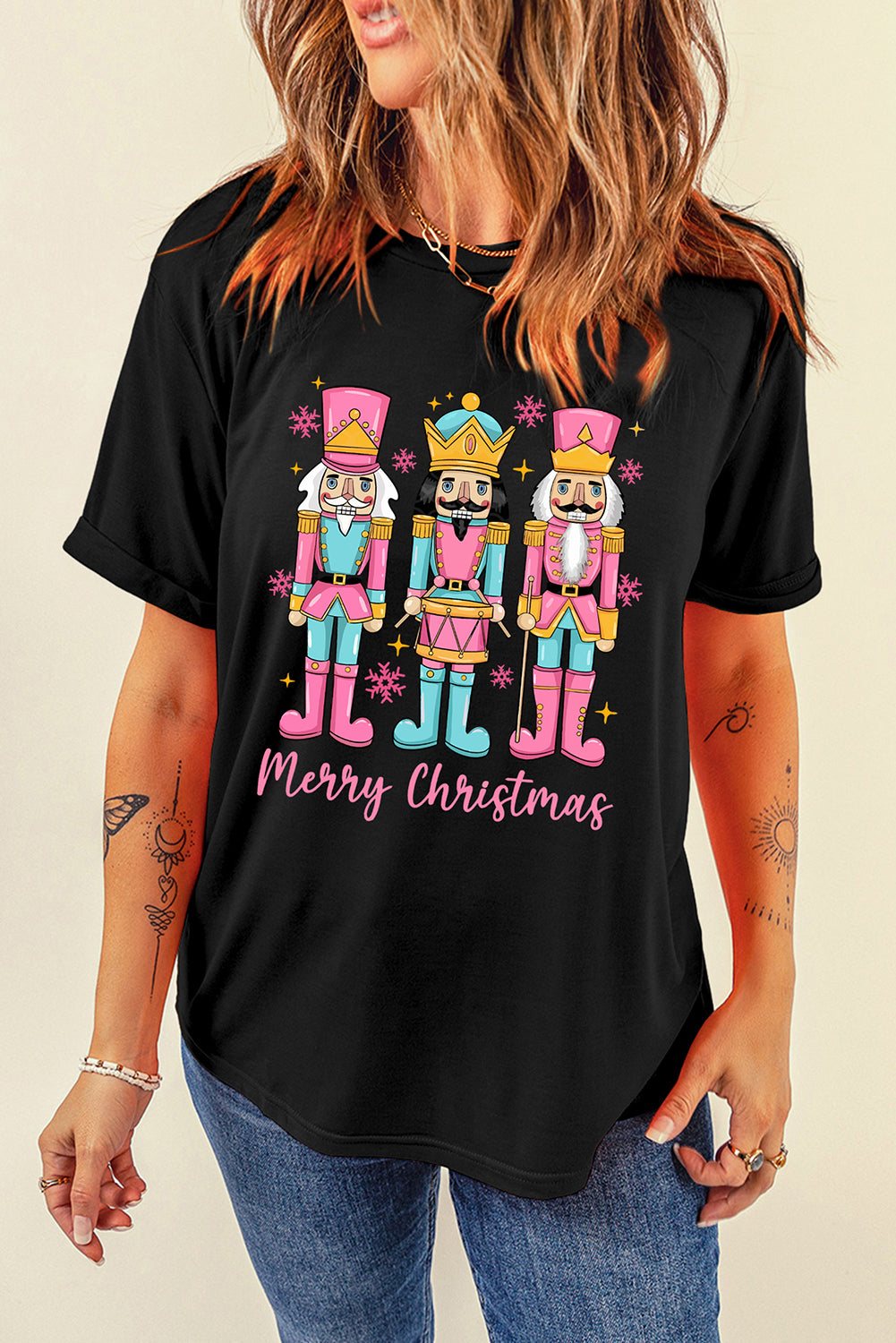 Black Merry Christmas Nutcracker Heat Transfer Printing T Shirt fa94ae9e83cd91ce