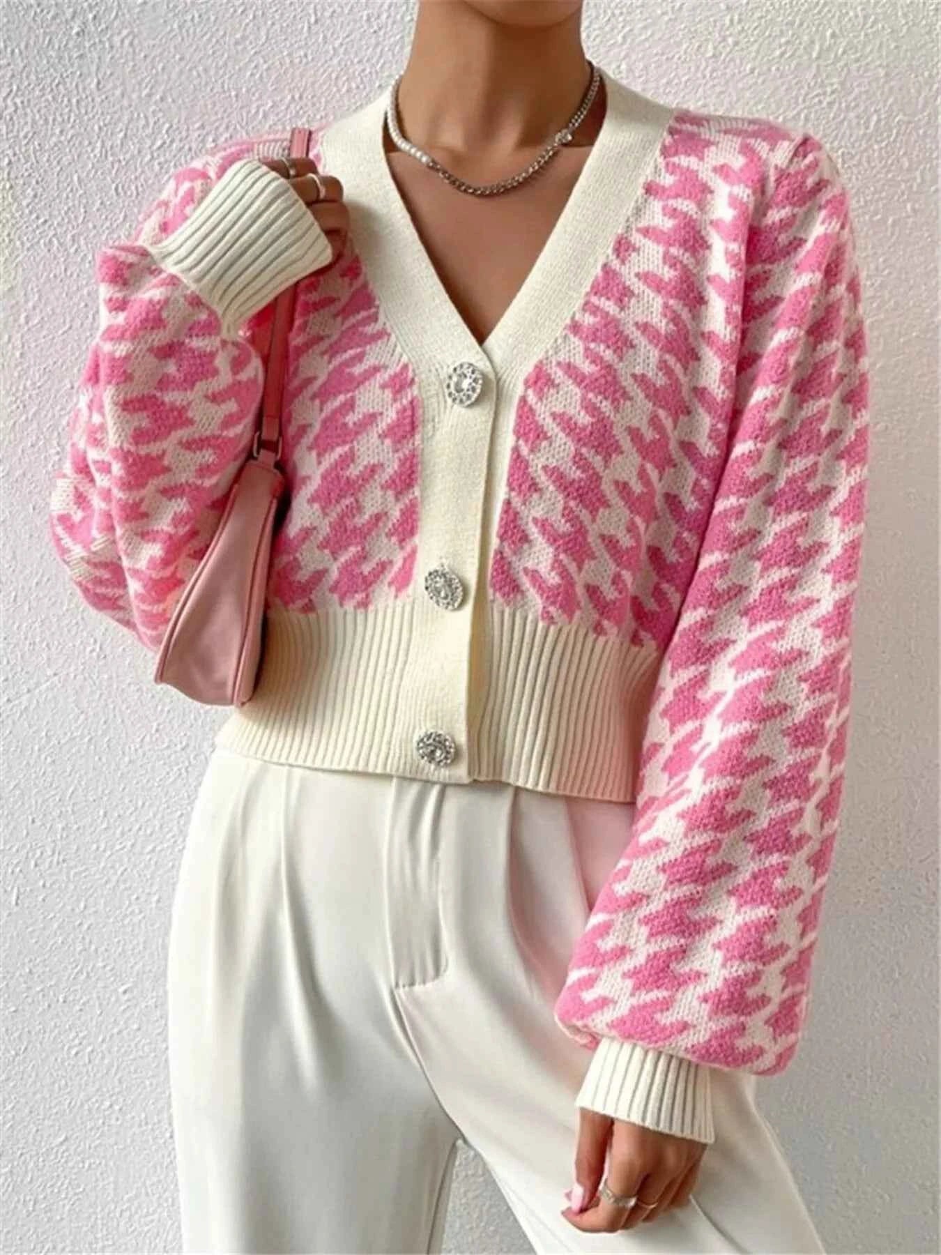 Houndstooth V-Neck Button Up Cardigan fa96efda72c947a394f3f1d32aad9b30-Max-Origin