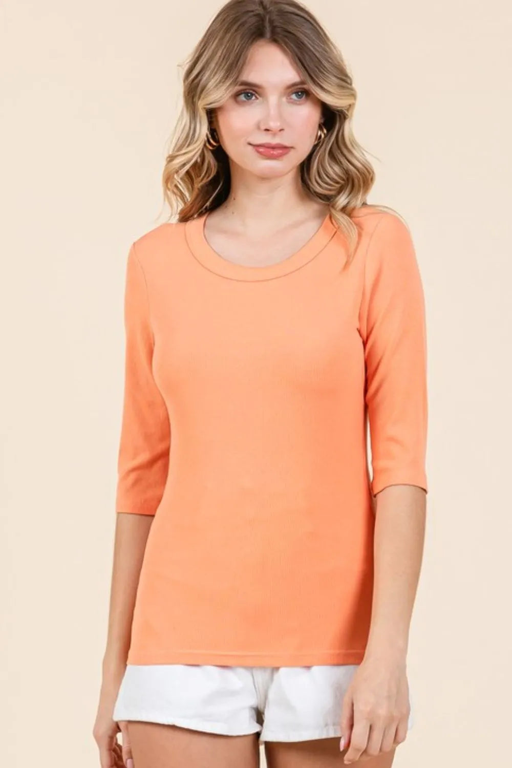 Mittoshop Round Neck Half Sleeve T-Shirt Apricot faa6b2a6-5899-4d44-9320-5e86e3e3962a-Max