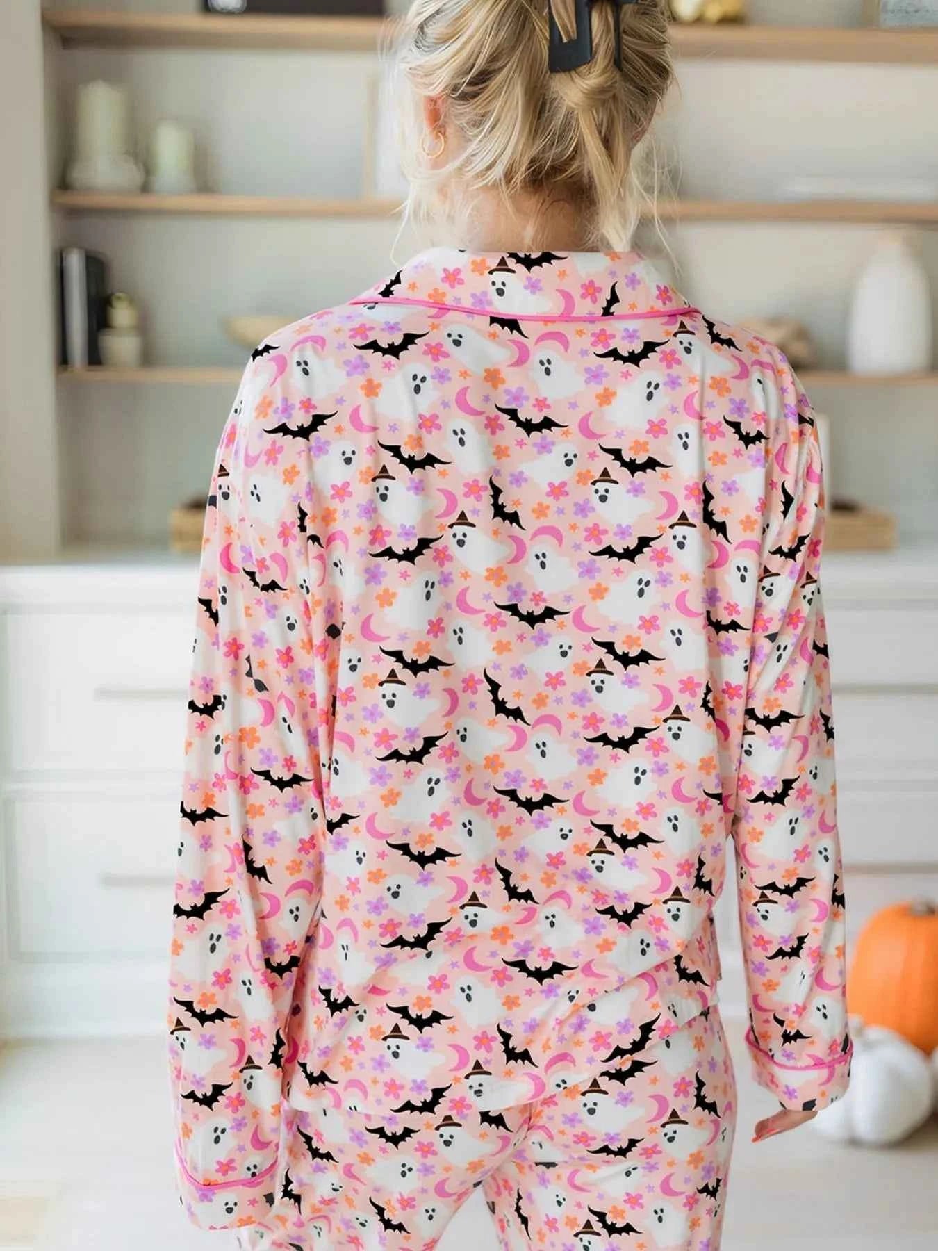 Halloween Ghost Print Button Up Top and Pants Lounge Set fab4e2ff-ed35-4800-bab1-8058af95ed4c-Max-Origin