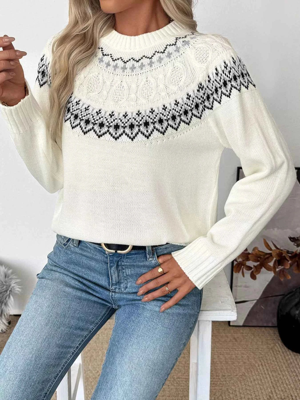 Fair Isle Pattern Crew Neck Sweater fabaa1c2b0474da2a405cd4cbe5a48c3-Max-Origin