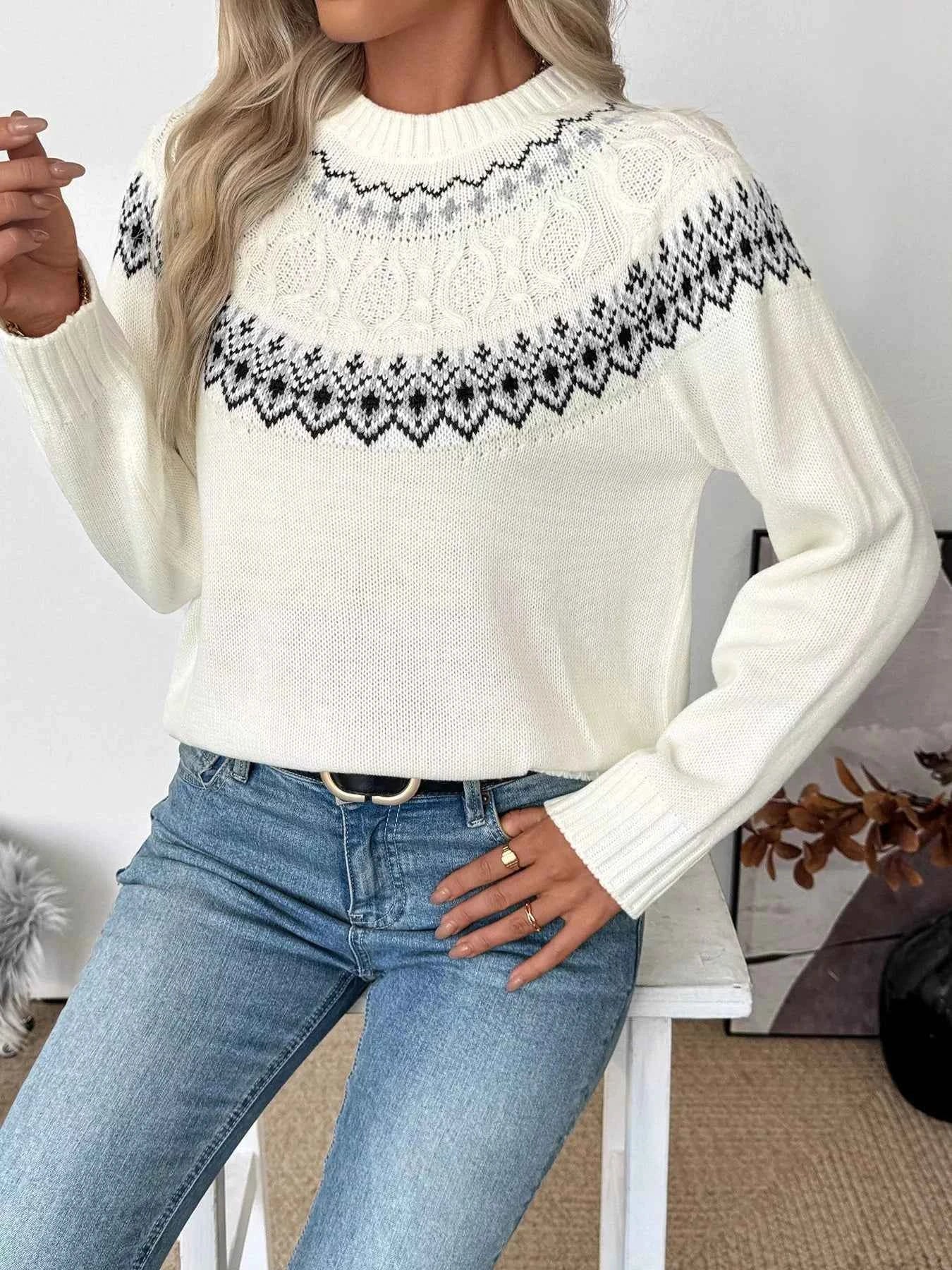 Fair Isle Pattern Crew Neck Sweater fabaa1c2b0474da2a405cd4cbe5a48c3-Max-Origin