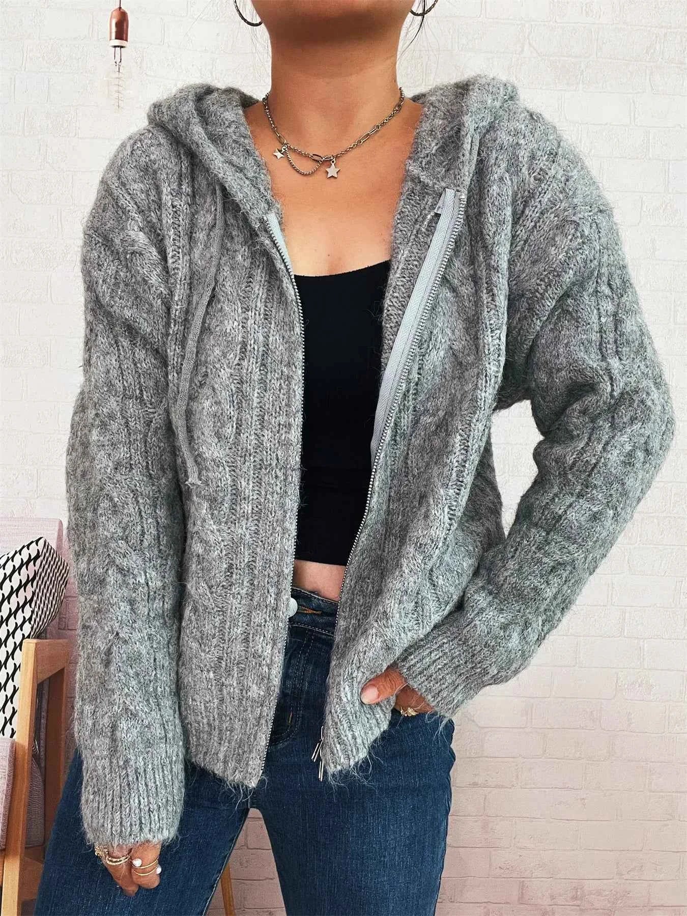 Cable Knit Hooded Zip-Up Cardigan fb1d51c4e4dc40258d62fffacd35bb47-Max-Origin