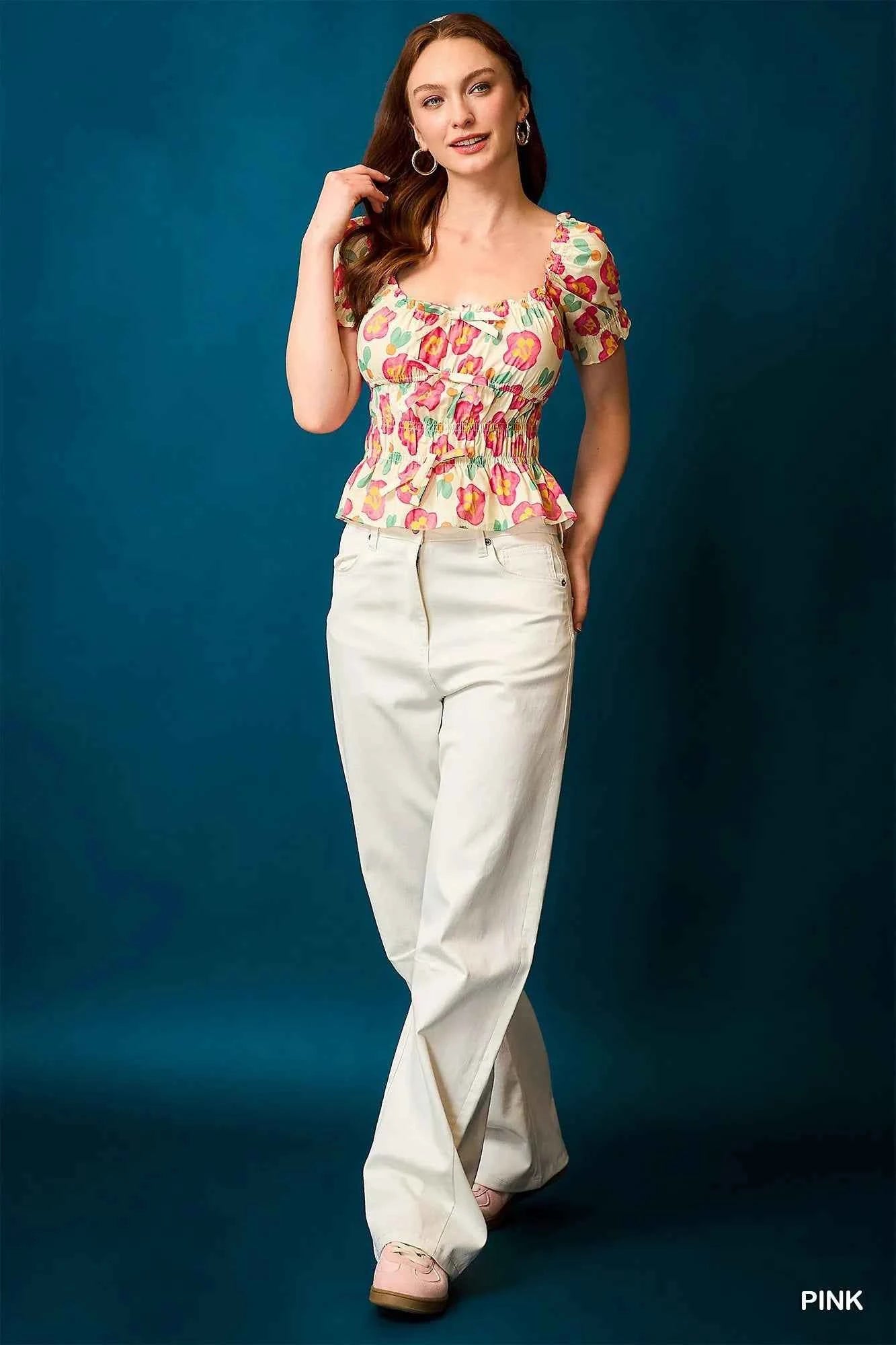 Umgee Floral Smocked Peplum Blouse fb1e652c-7697-4336-8ad9-b38c87d5551d-Max-Origin