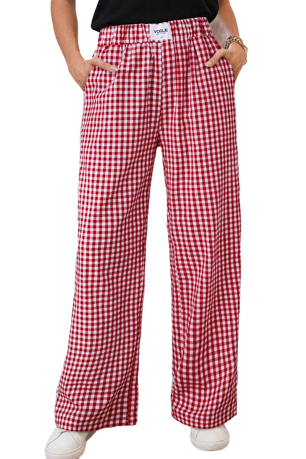 Fiery Red Gingham Casual Loose Pants Fiery Red 100%Cotton fb54697e06579917