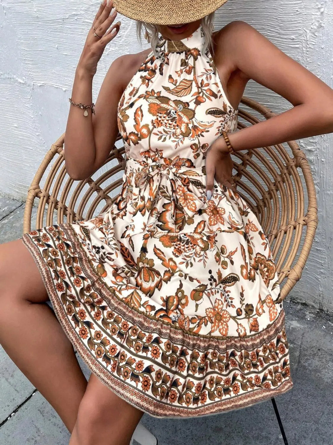 Printed Tie Waist Mini Dress Caramel fb5d218a-0832-48ab-b9fa-0b5d5b1a06cf-Max-Origin