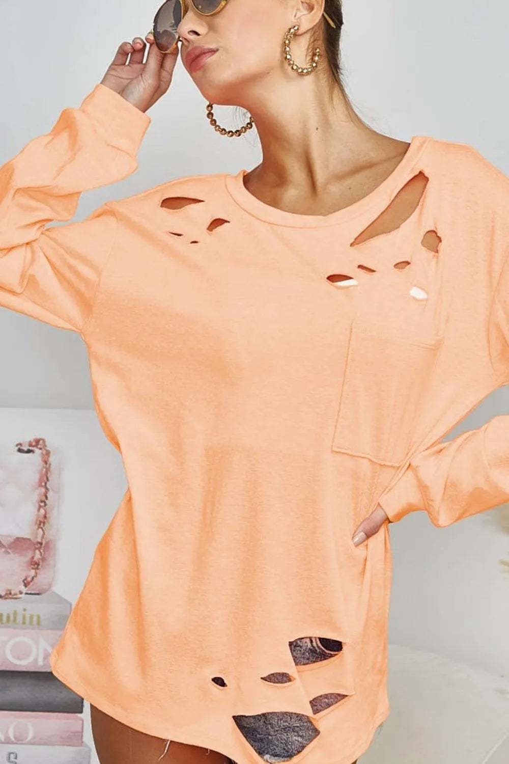 BiBi Triblend with Laser Cut Detailed T-Shirt PEACH fb5f8e38-ca4c-40d4-9f54-2d44891c036c-Max-Origin