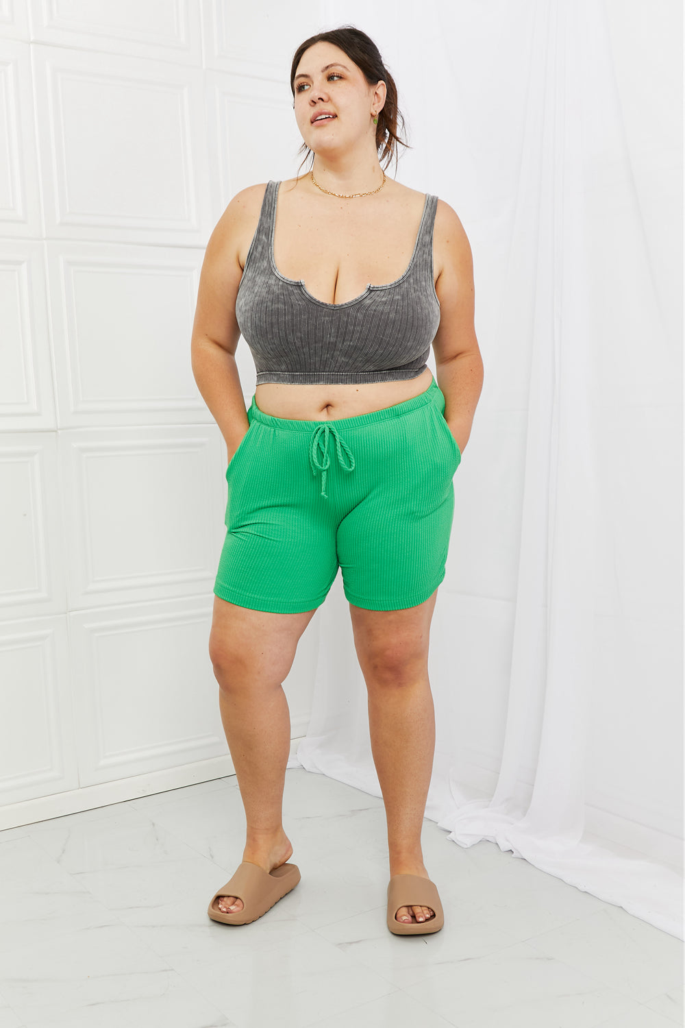 Blumin Apparel Too Good Full Size Ribbed Shorts in Green fb79440526ed4d9180da1f737fb1338b-Max