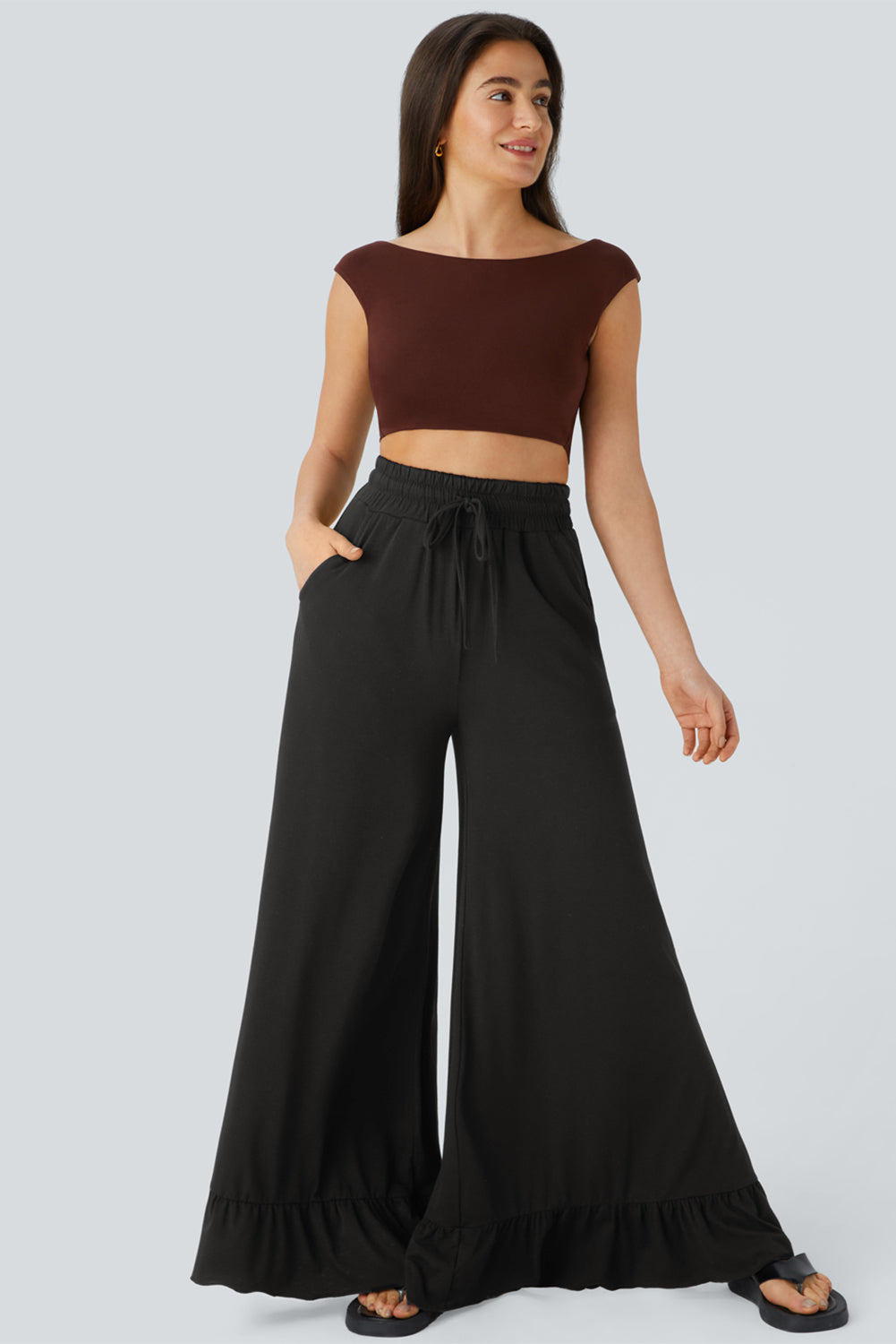 Dune Solid Color Ruffle Hem Wide Leg Pants fb8dc6b68408107c