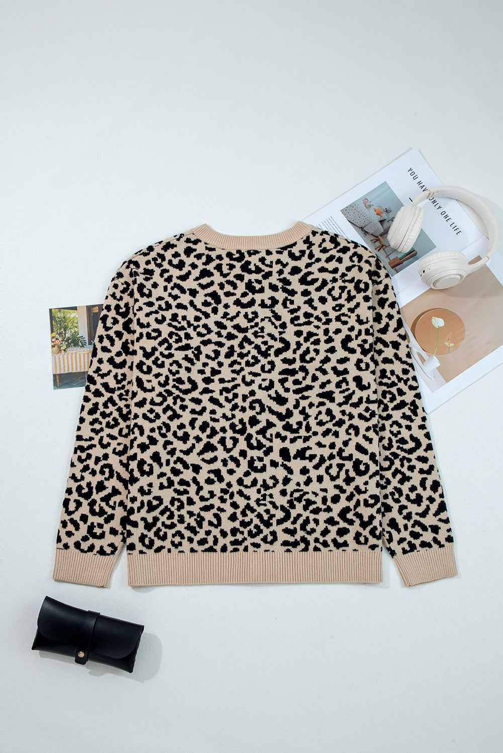 Black Leopard Drop Shoulder Knitted Cardigan fb9bdf3d6504b836