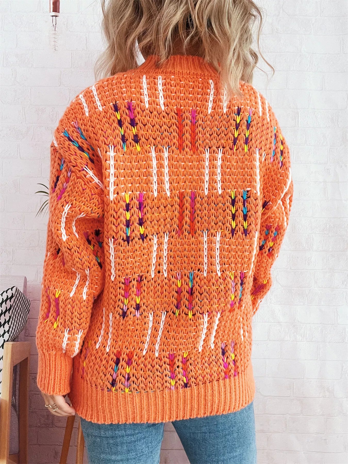 Colorful Round Neck Long Sleeve Sweater fbc78f278b7c488389ab0040bd1f7e99-Max-Origin