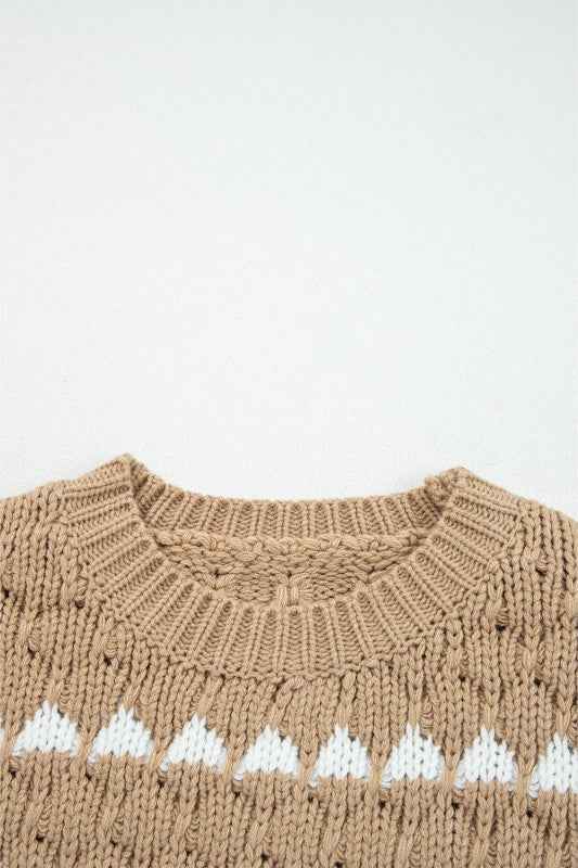 Colorblock Textured Knit Puff Sleeve Sweater