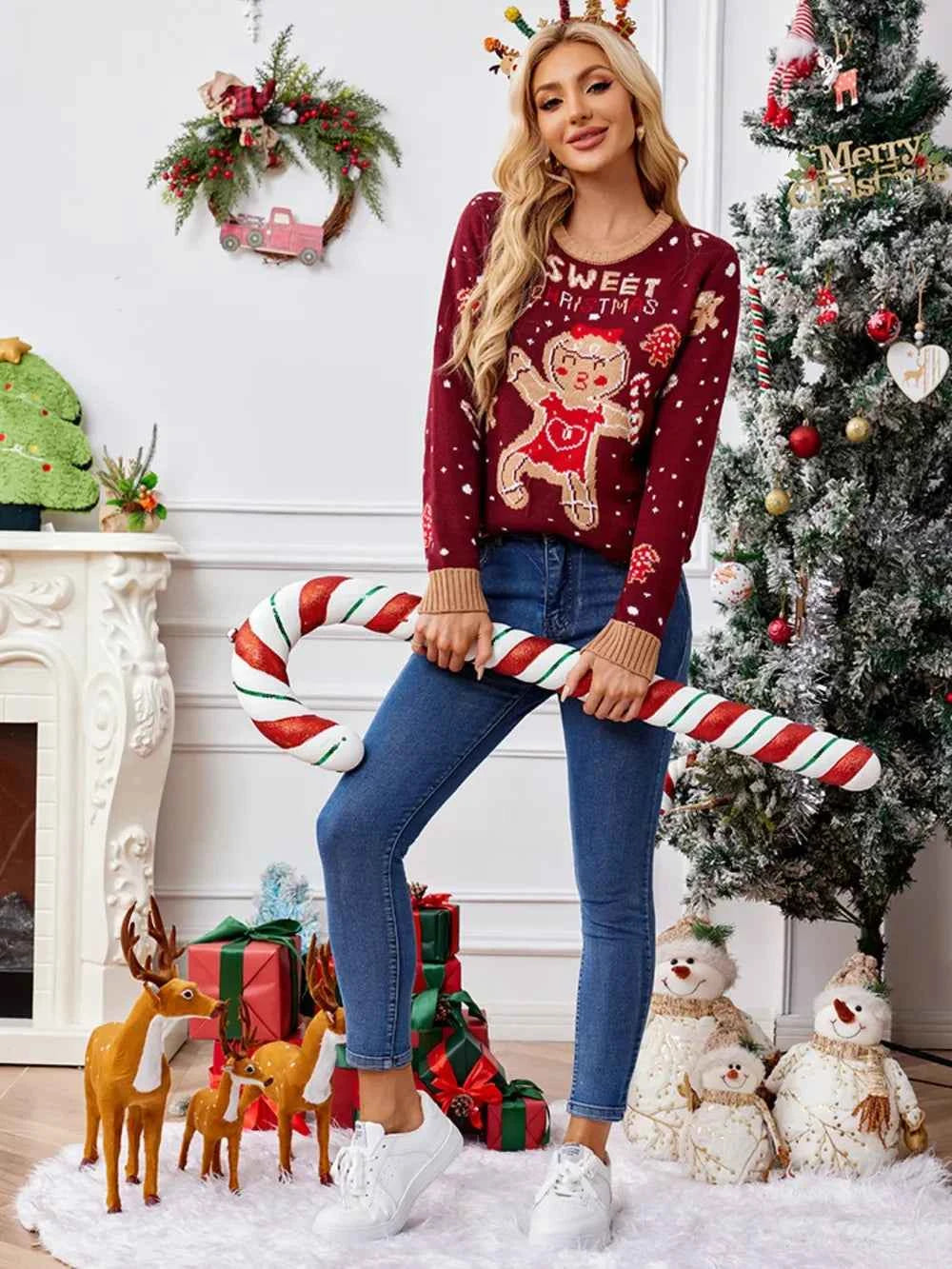 Gingerbread Round Neck Long Sleeve Sweater fbe0c3a1-e8d5-4f3c-972d-d90c018047e2-Max