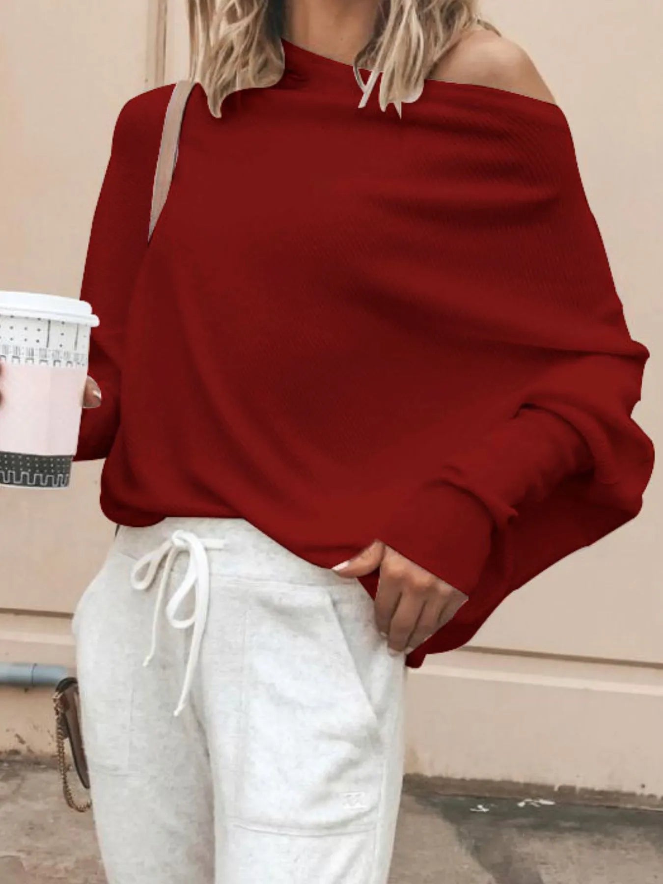 Full Size Single Shoulder Ribbed Knit Top Plus Size Burgundy fbf029a7-324a-440b-8f37-64f103c00251-Max-Origin