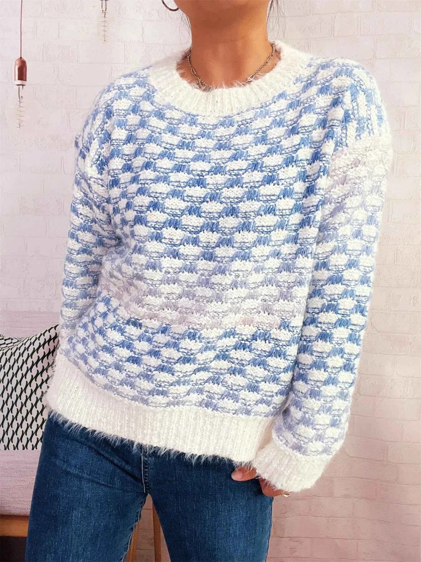 Rainbow Gradient Round Neck Sweater Light Blue One Size fbf773d9d122451897e0579ad5f317b0-Max-Origin