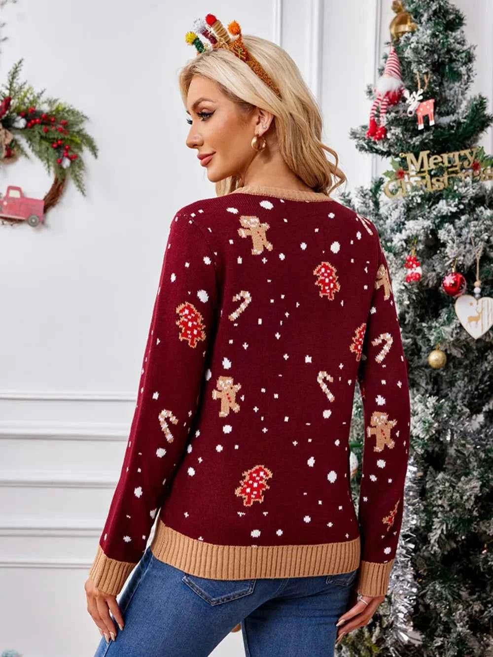 Gingerbread Round Neck Long Sleeve Sweater fc03e26b-50d7-4e3e-acb1-1a438354d297-Max