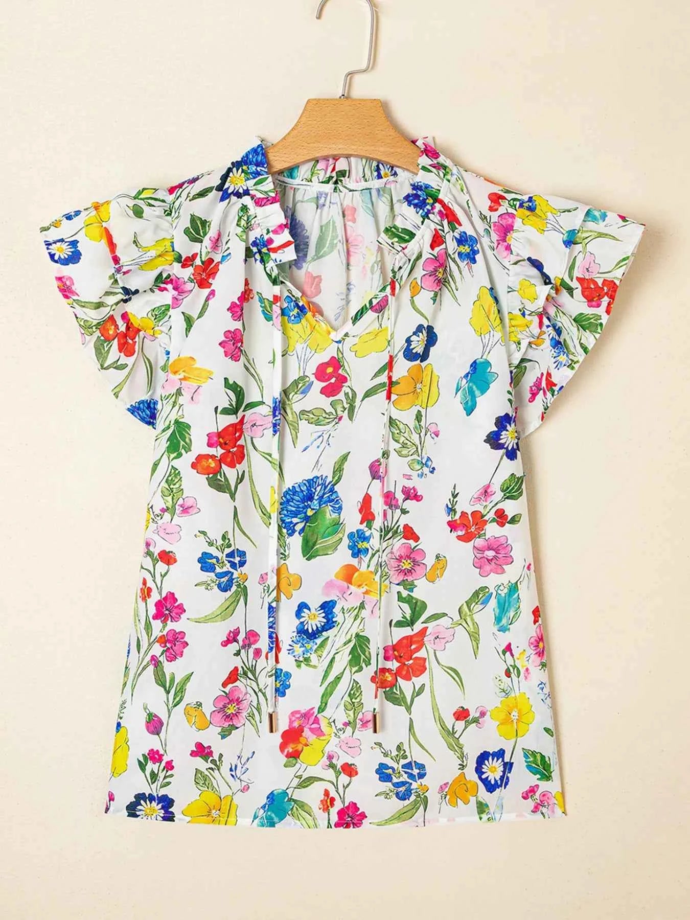 Floral Print Ruffle Layered Short Sleeve Blouse fc21b6745ae04e5d819a1e210a74ff18-Max-Origin