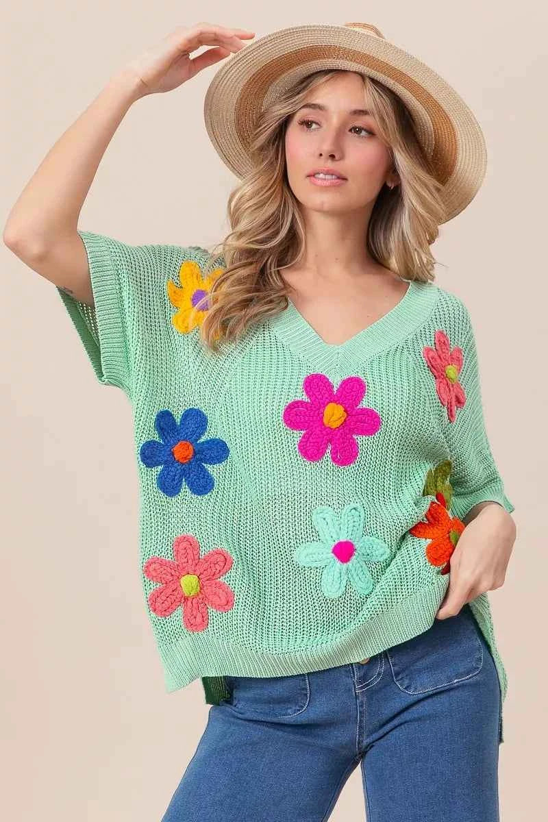 BiBi Flower Patches Dolman Sleeve Lightweight Sweater SAGE fc38c6f2ada140758f459aee0d3613f2-Max-Origin
