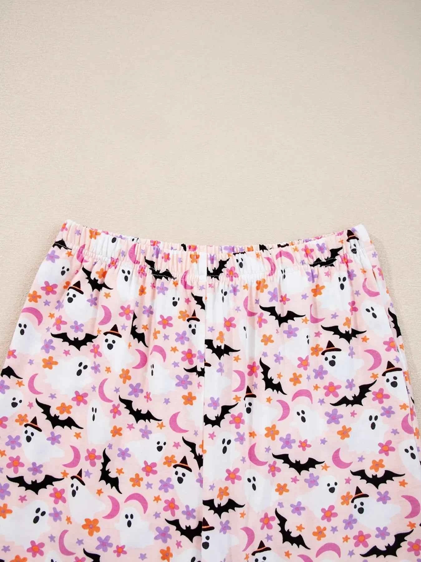 Halloween Ghost Print Button Up Top and Pants Lounge Set fc5ab2b03dab425d9d25370e772b68a7-Max-Origin