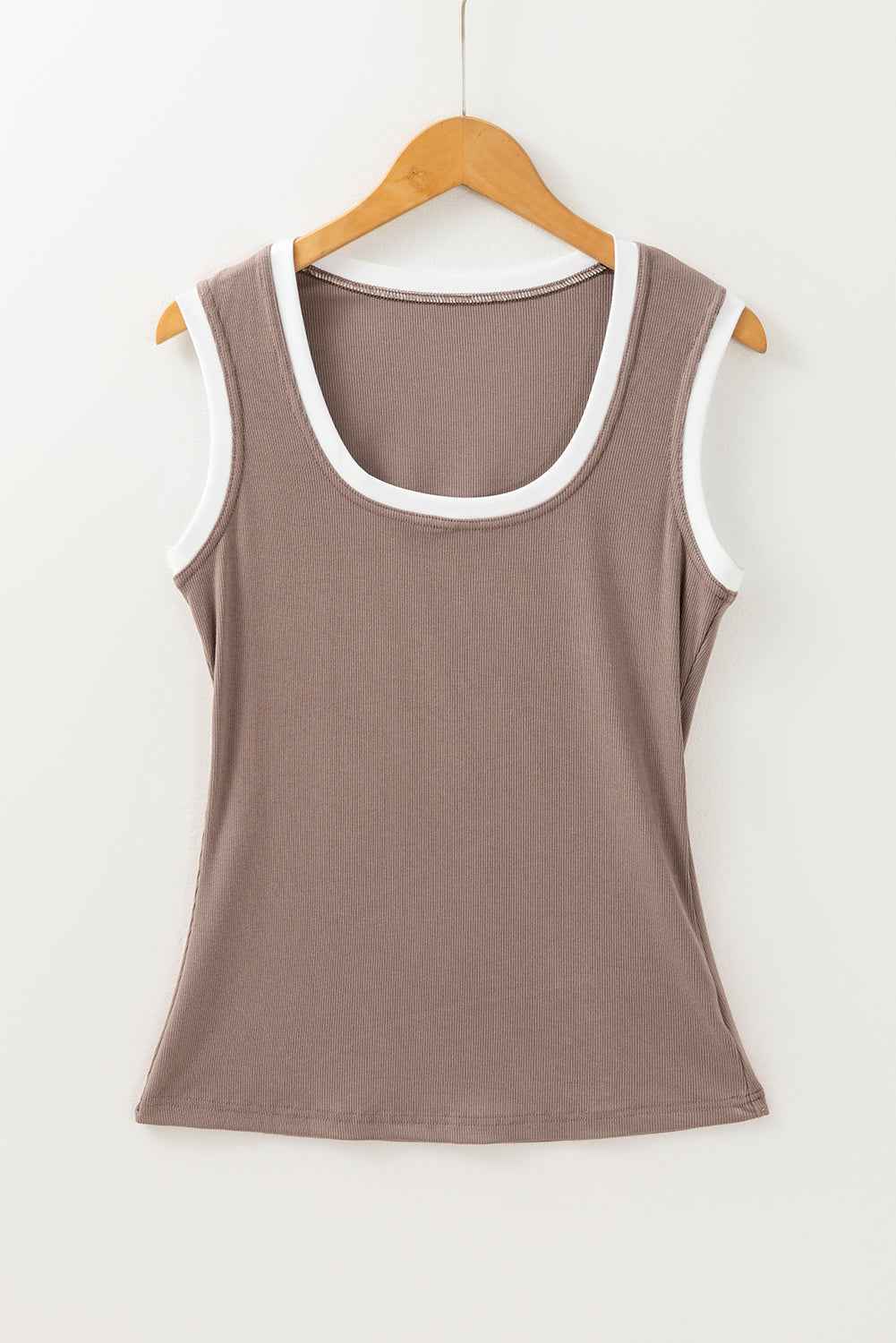 Smoke Gray Ribbed Knit Contrast Edge U Neck Slim Fit Tank Top fc5dd6e816000dc6