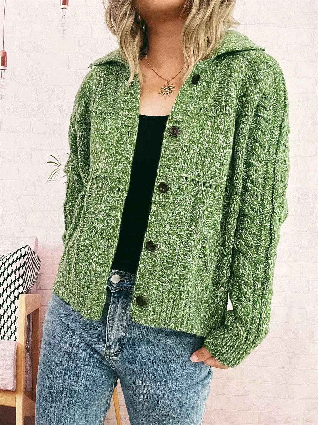 Openwork Cable Knit Button-Up Cardigan fc89b8f2ebe44234b2b57c0251b5abec-Max-Origin