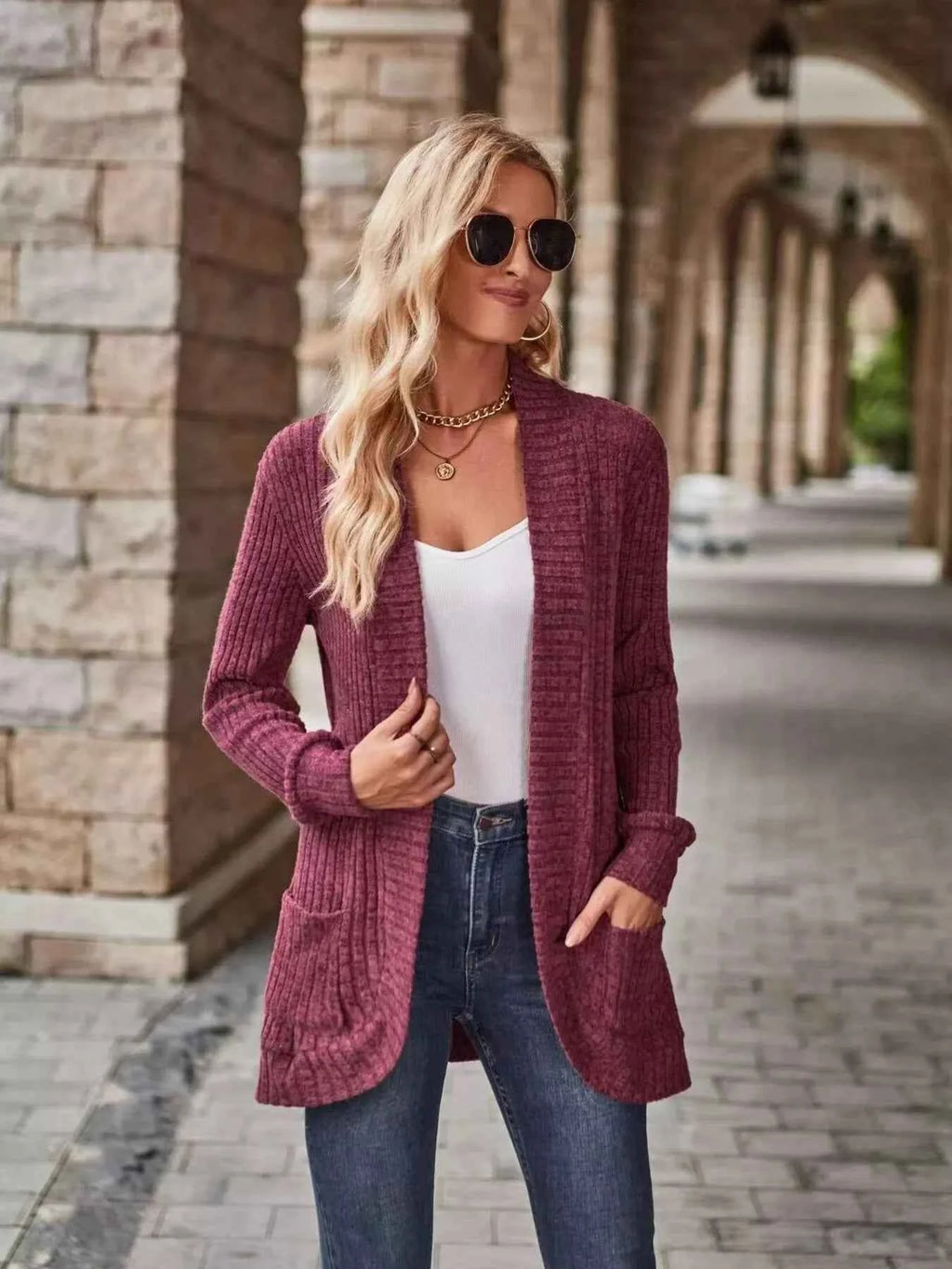 Open Front Ribbed Knit Cardigan fc9de1f2eed3444b9b766535bf4b0f3c-Max-Origin