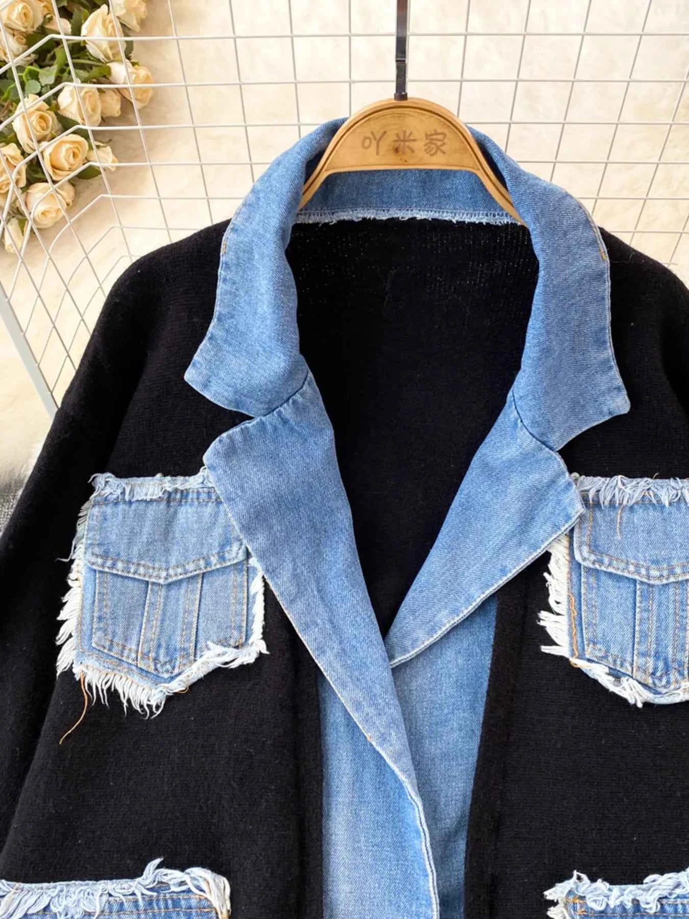 Raw Hem Denim Pocket Patchwork Cardigan fcaa883c90f841bf997d004b6e6abd9d-Max-Origin
