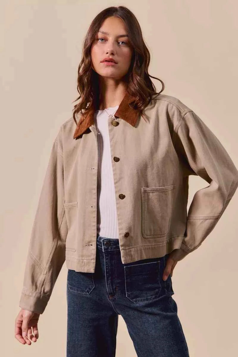 SO ME Cotton Twill Cropped Barn Jacket wtih Collar fcc658fc98904359bfc6e04d0475d55a-Max-Origin