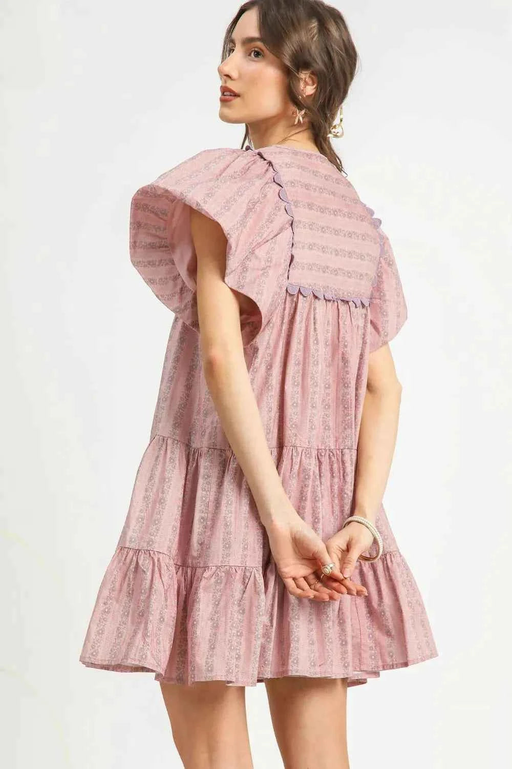 Umgee Floral Ruffled Cap Sleeve Tiered Mini Dress fcdbb846-ccac-4a94-800e-e70c42953e2c-Max-Origin