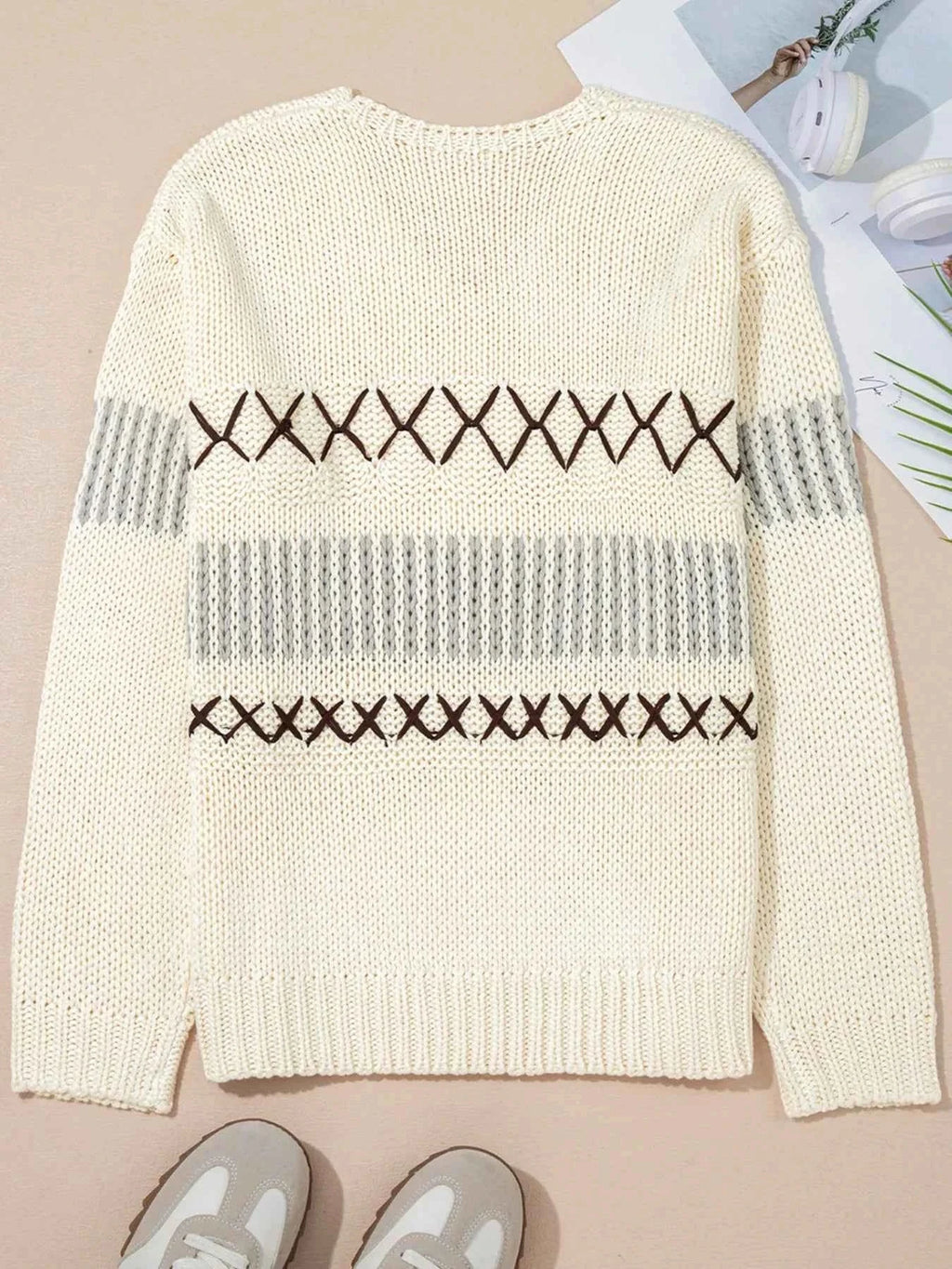 Contrast Stitch Detail V Neck Drop Shoulder Sweater fd101ff8199140d8a083b3be03830264-Max-Origin