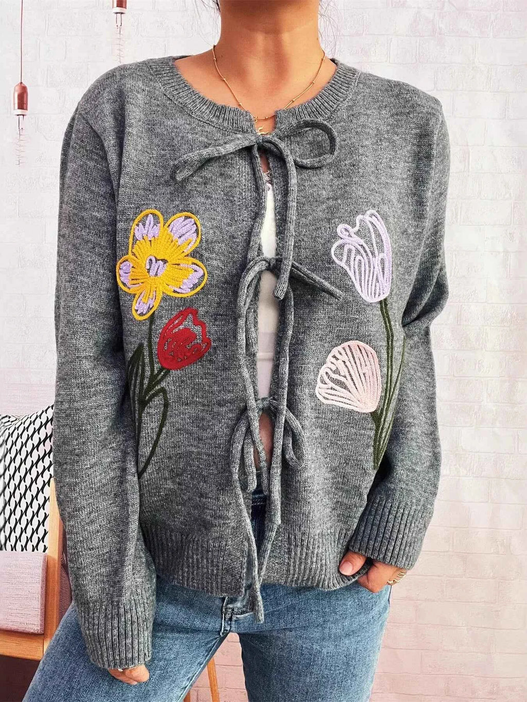 Floral Ribbed Hem Tie Front Cardigan fd133c414aca44c98b3a279c7a954fb5-Max-Origin