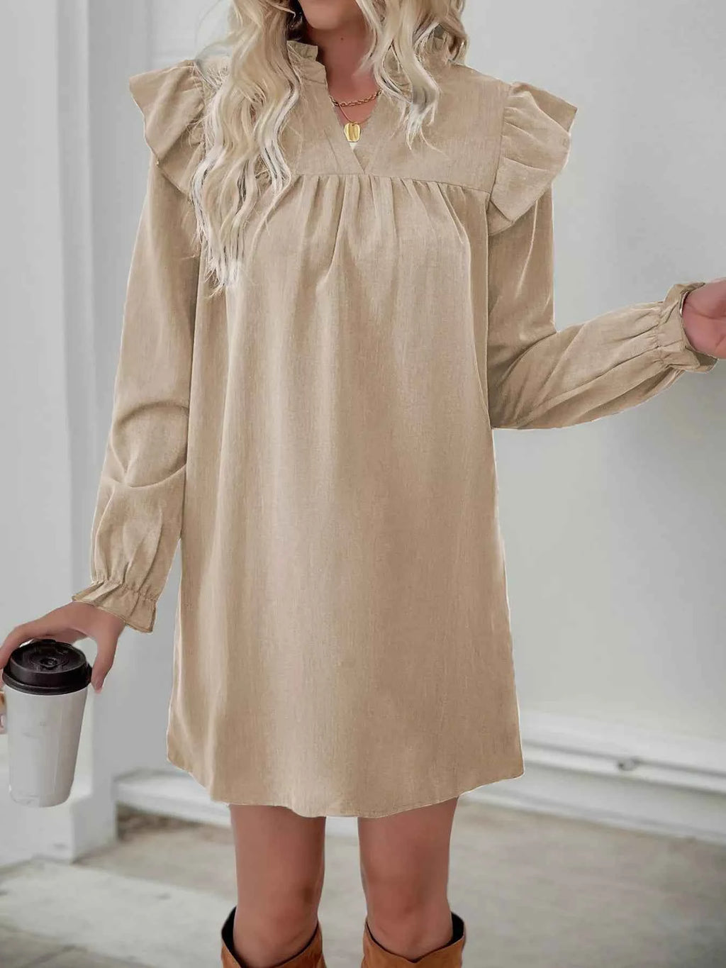 Ruffled Notched Flounce Sleeve Dress fd206842-6497-447d-aedd-e8d80b8d63d7-Max-Origin