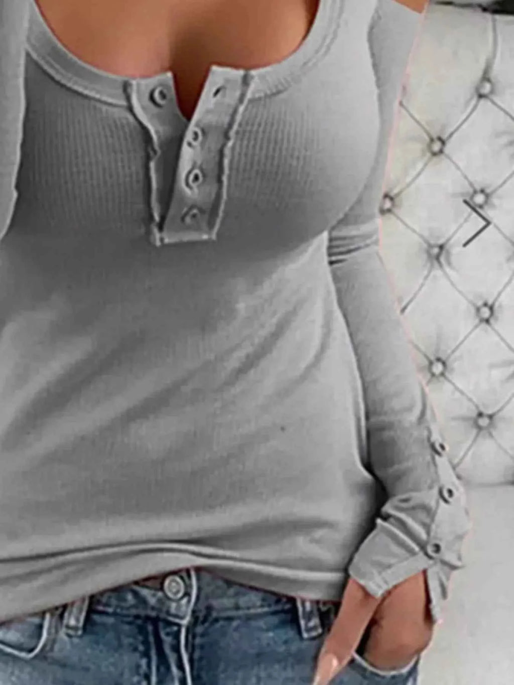 Cold Shoulder Ribbed Henley T-Shirt with Button Detail fd243475-7a01-41d7-9d97-6a8803888be9-Max-Origin