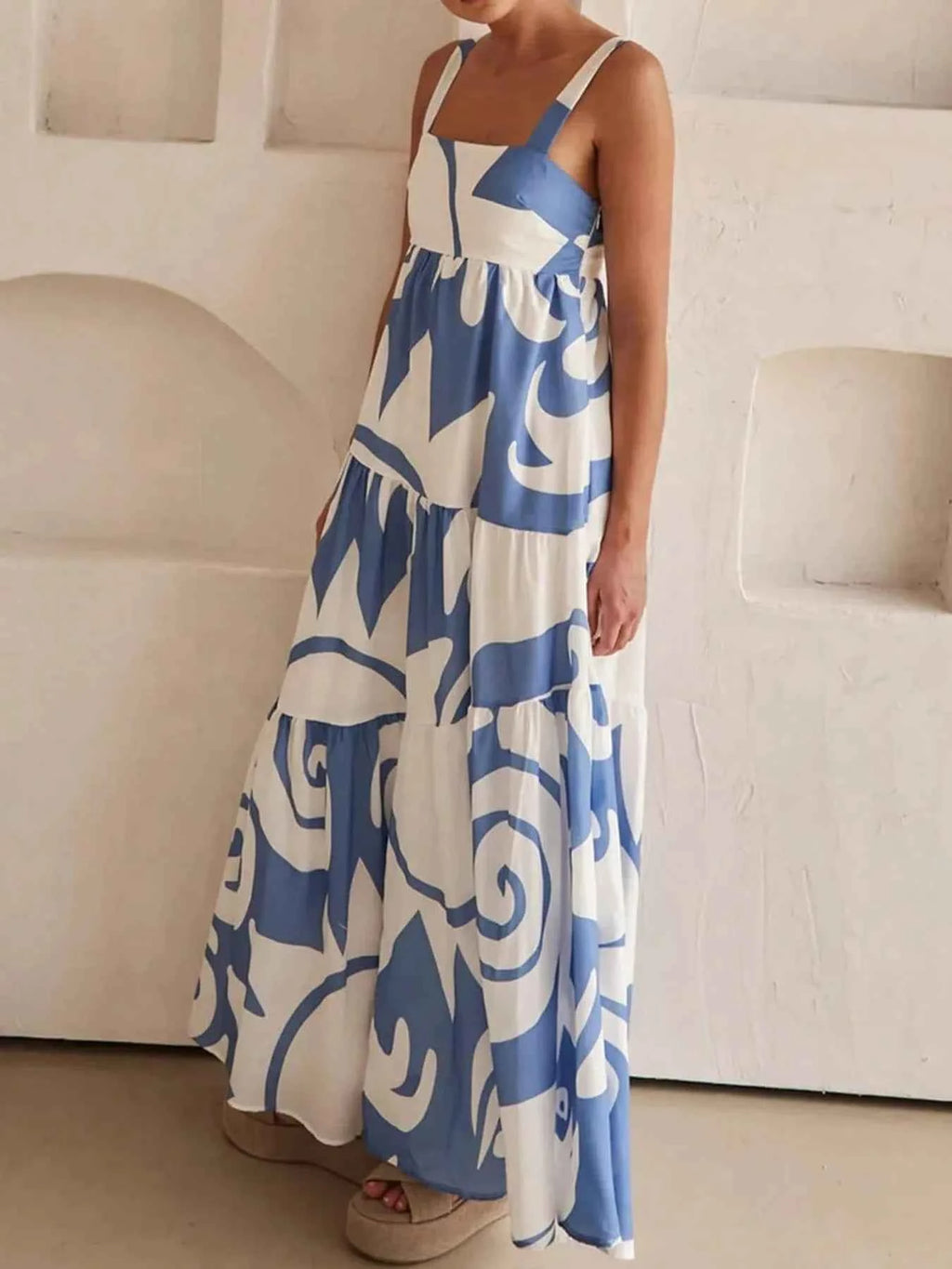 Printed Tiered Square Neck Maxi Dress fd493413b2514e8d8a867e79ee0f7728-Max-Origin