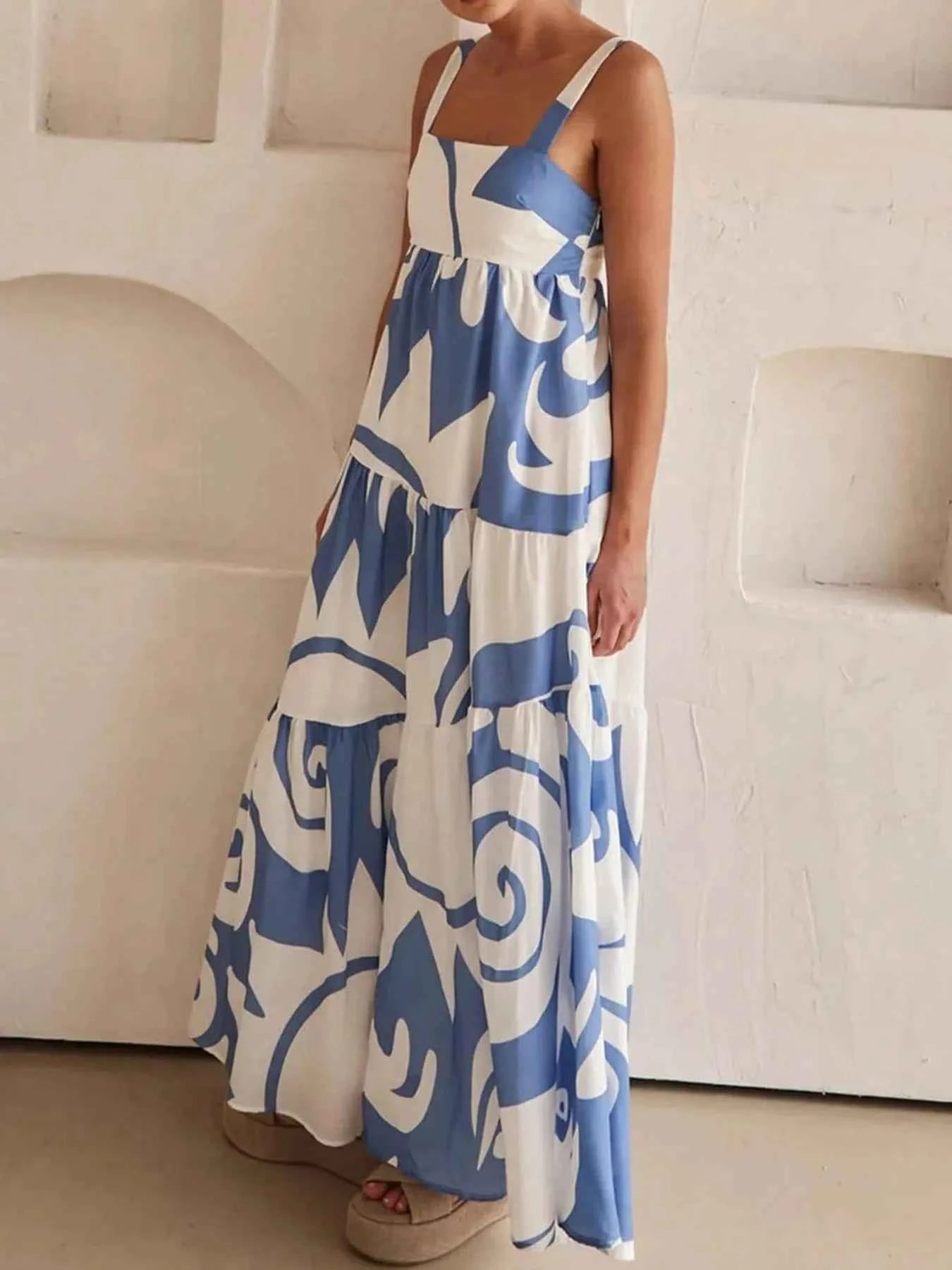 Printed Tiered Square Neck Maxi Dress fd493413b2514e8d8a867e79ee0f7728-Max-Origin