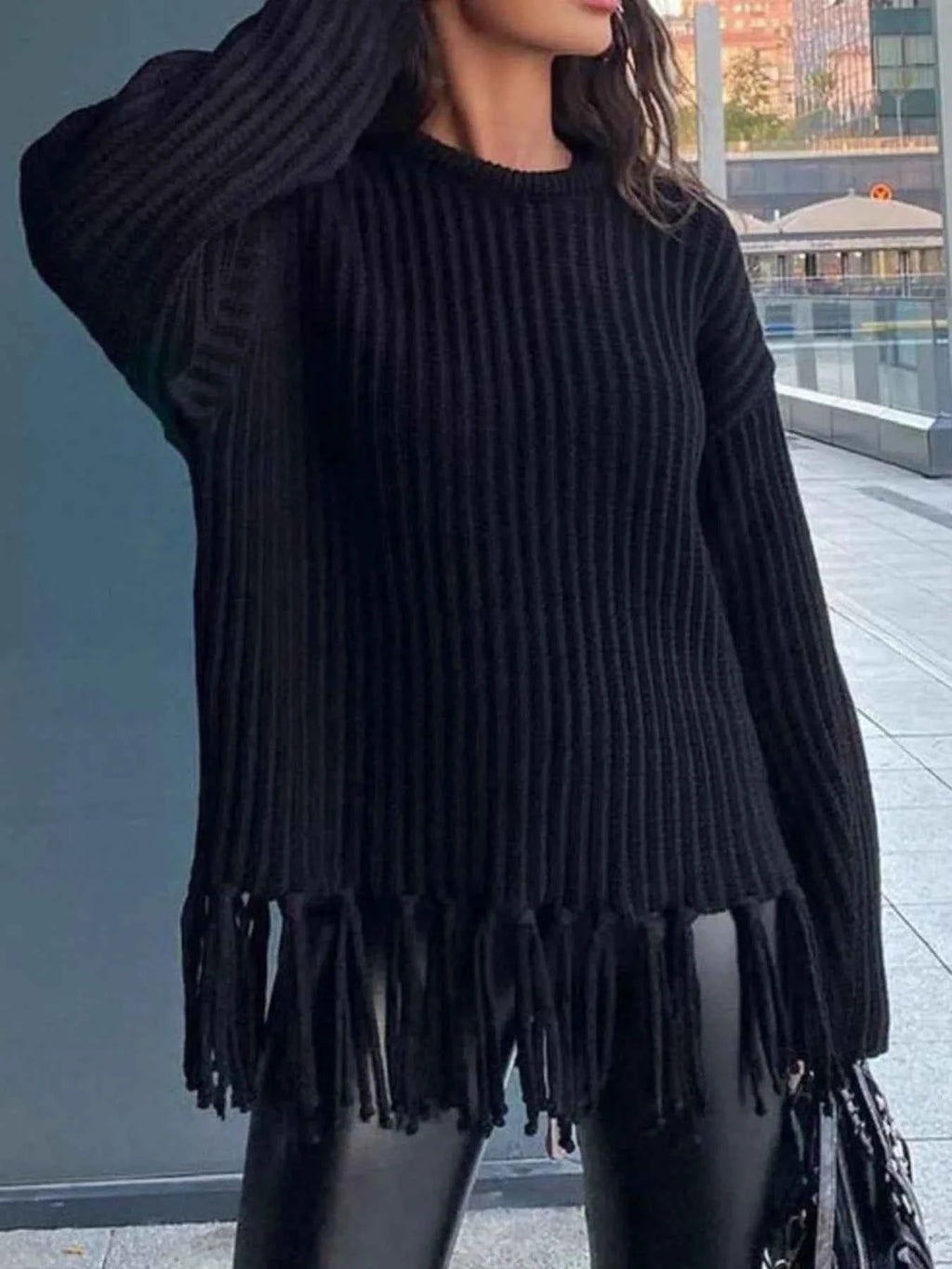 Fringe Round Neck Long Sleeve Sweater fd521e1e-ccd8-4bc9-b206-b792e252ca2a-Max-Origin