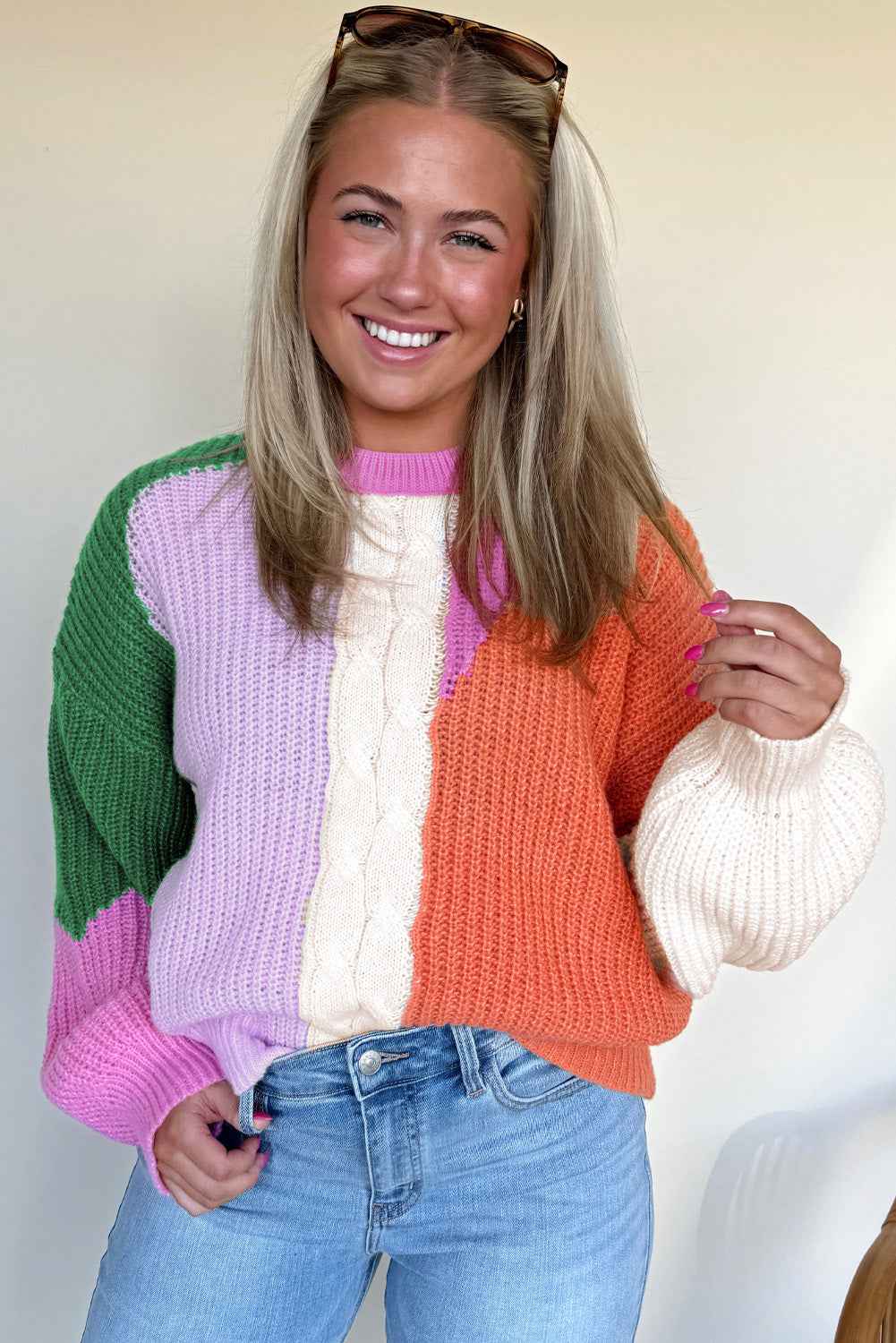 Desert Gold Colorblock Knit Drop Shoulder Loose Fit Sweater fd542915399d883d