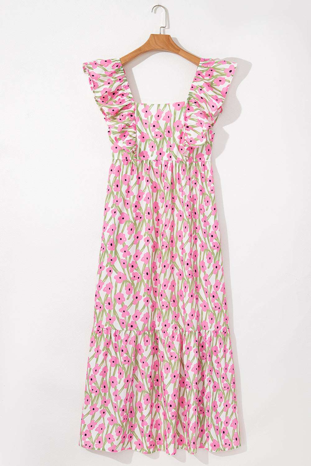 Blue Floral Print Square Neck Ruffled Strap Maxi Dress fd755fc9f10e9a15-_15