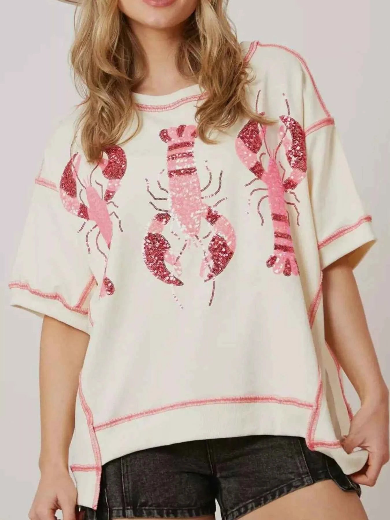 Sequin Lobster Half Sleeve T-Shirt fdd659e6-f04a-471d-89cc-5aa1710cb71e-Max-Origin