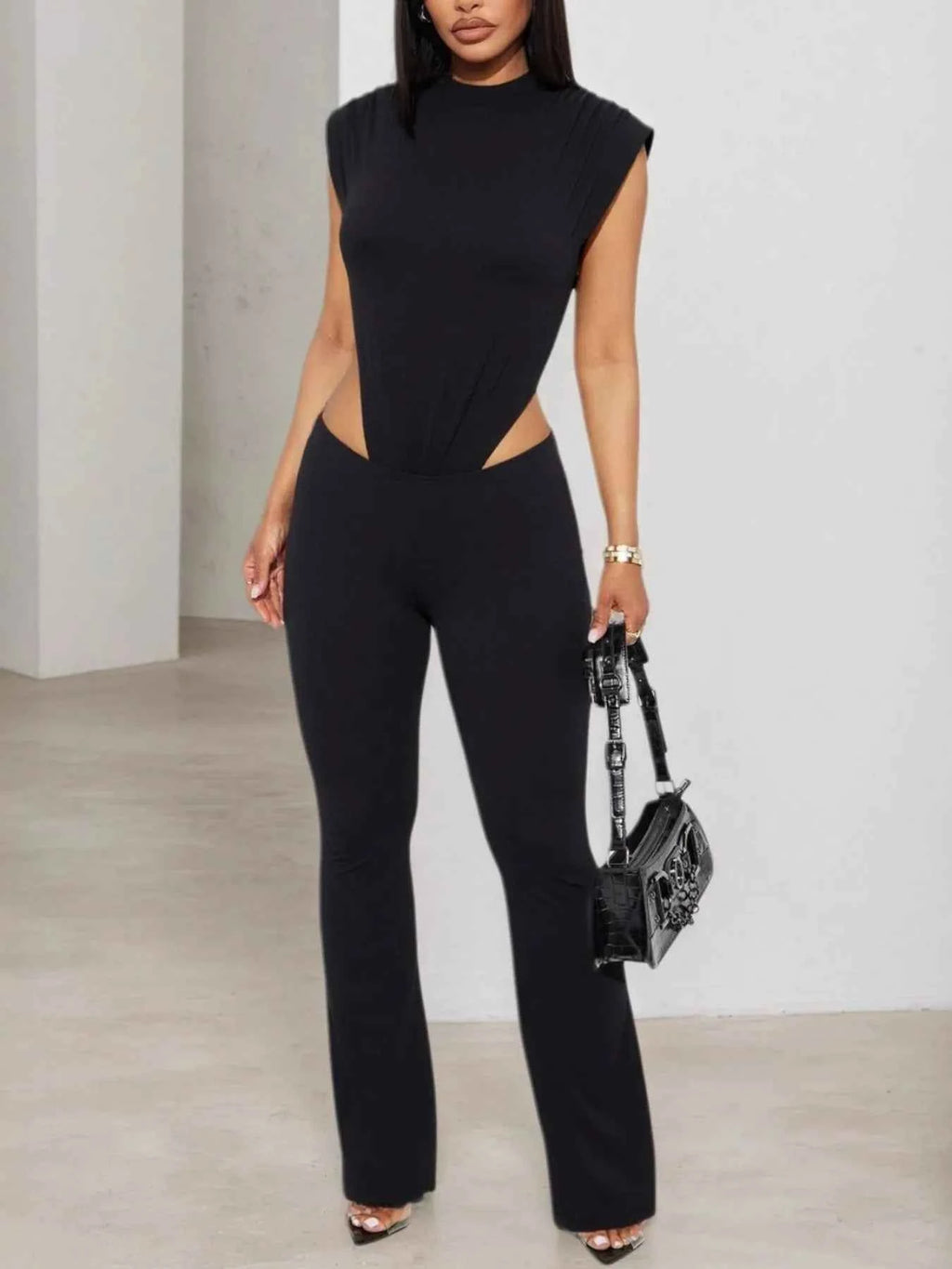 Cutout Sleeveless Bodysuit and Pants set Black fdda30dc-7a60-450e-afe7-fa28a4e7aa40-Max-Origin