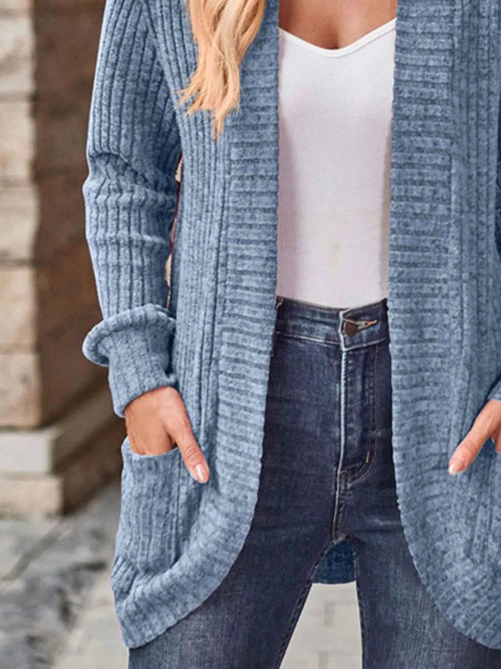 Ribbed Knit Open Front Cardigan with Pockets fe29c4e7-4377-4875-8abd-a50c91821ea5-Max-Origin