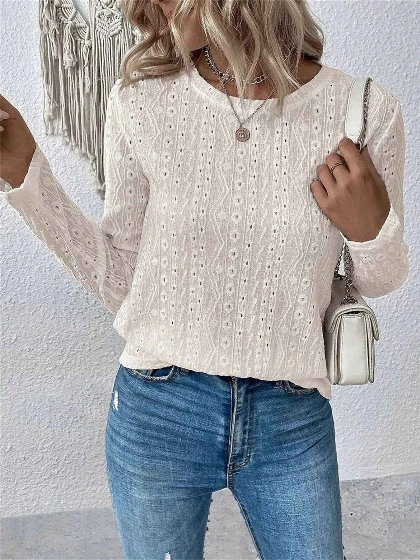 Full Size Eyelet Round Neck Long Sleeve Blouse Plus Size fe3950ef49fb4b2fb325d60db173a97d-Max-Origin