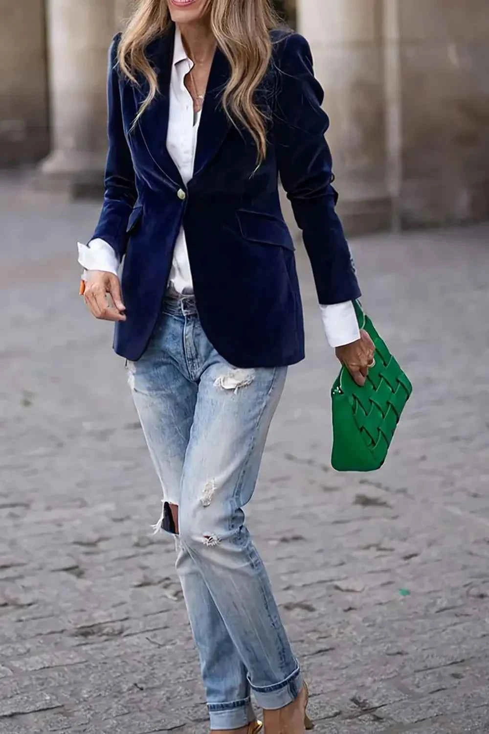 One Button Lapel Collar Long Sleeve Blazer fe3d7af9-5ccd-4ac6-b3dc-bcc0281074ef-Max