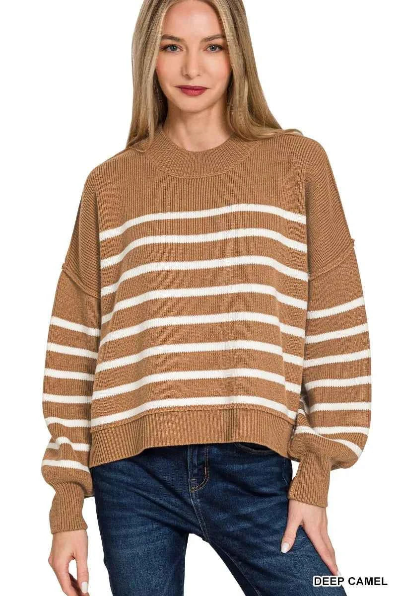 Zenana Exposed Seam Striped Oversized Sweater DEEP CAMEL fe3f60cd7c8b41259cbef441ba9992af-Max-Origin