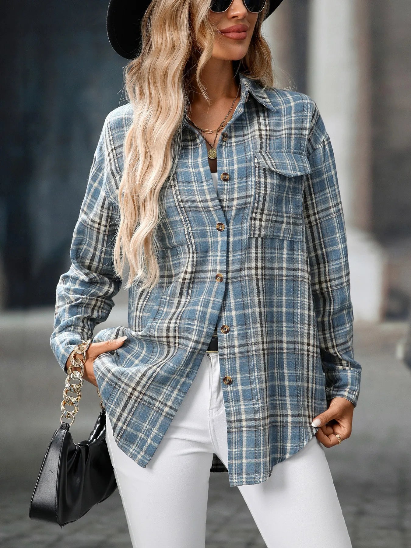 Oversized Plaid Button-Up Shirt fe43be9e-b720-485f-ab7d-6880e616c71e-Max-Origin