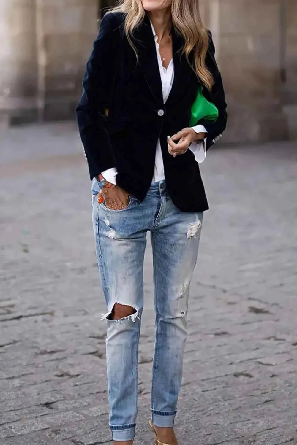 One Button Lapel Collar Long Sleeve Blazer fe5ad309-1ab8-40ef-bc12-151caf0b8749-Max