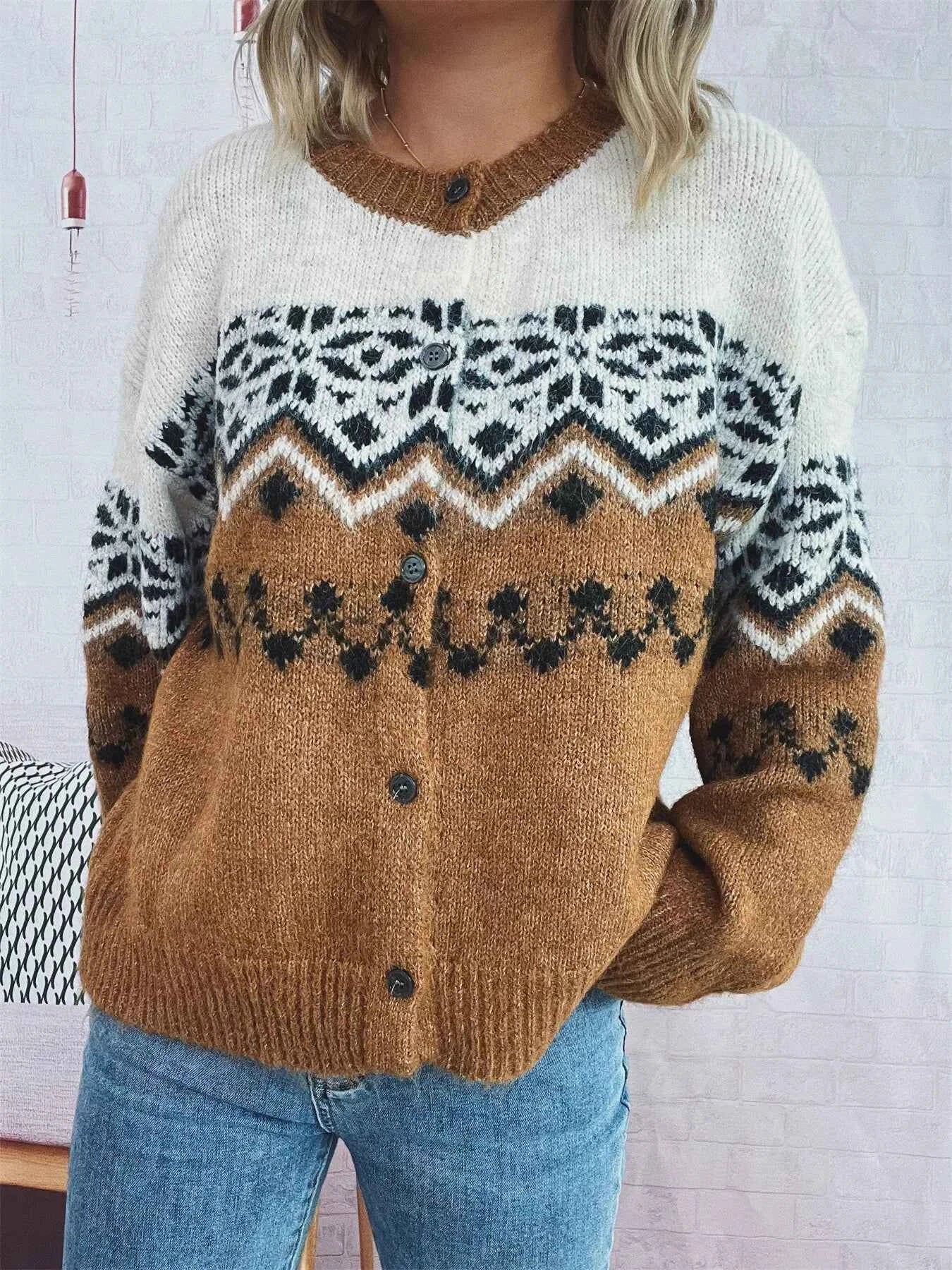 Christmas Button Up Drop Shoulder Cardigan Khaki One Size fe5f060f0a634351adbcb85b7a363571-Max-Origin