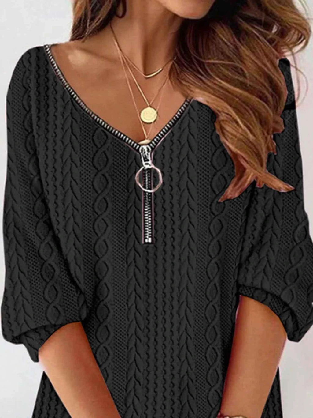 Zip Detail Textured Knit Mini Sweater fe5f78a1-7c69-4b5f-b664-f1eb97141fcc-Max-Origin